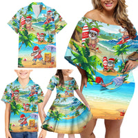 Guam Christmas Family Matching Off Shoulder Short Dress and Hawaiian Shirt Santa Claus Beach and Wave - Wonder Print Shop