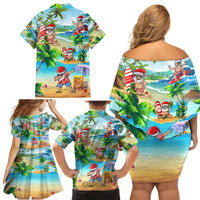 Guam Christmas Family Matching Off Shoulder Short Dress and Hawaiian Shirt Santa Claus Beach and Wave - Wonder Print Shop