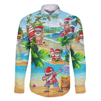 Guam Christmas Family Matching Off Shoulder Short Dress and Hawaiian Shirt Santa Claus Beach and Wave - Wonder Print Shop