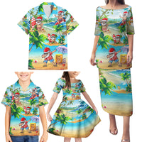 Guam Christmas Family Matching Puletasi Dress and Hawaiian Shirt Santa Claus Beach and Wave - Wonder Print Shop