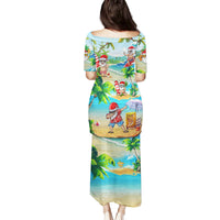 Guam Christmas Family Matching Puletasi Dress and Hawaiian Shirt Santa Claus Beach and Wave - Wonder Print Shop
