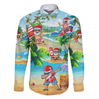 Guam Christmas Family Matching Short Sleeve Bodycon Dress and Hawaiian Shirt Santa Claus Beach and Wave - Wonder Print Shop