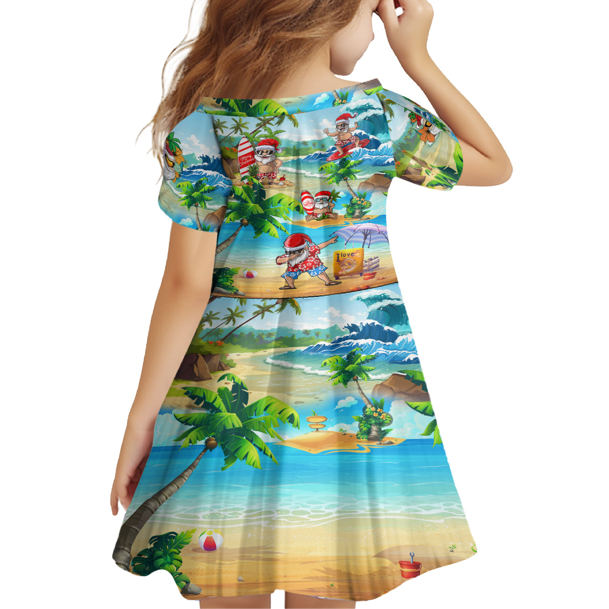 Guam Christmas Family Matching Summer Maxi Dress and Hawaiian Shirt Santa Claus Beach and Wave - Wonder Print Shop