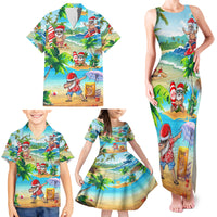 Guam Christmas Family Matching Tank Maxi Dress and Hawaiian Shirt Santa Claus Beach and Wave - Wonder Print Shop