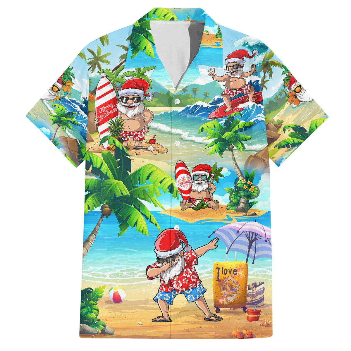 Guam Christmas Hawaiian Shirt Santa Claus Beach and Wave - Wonder Print Shop
