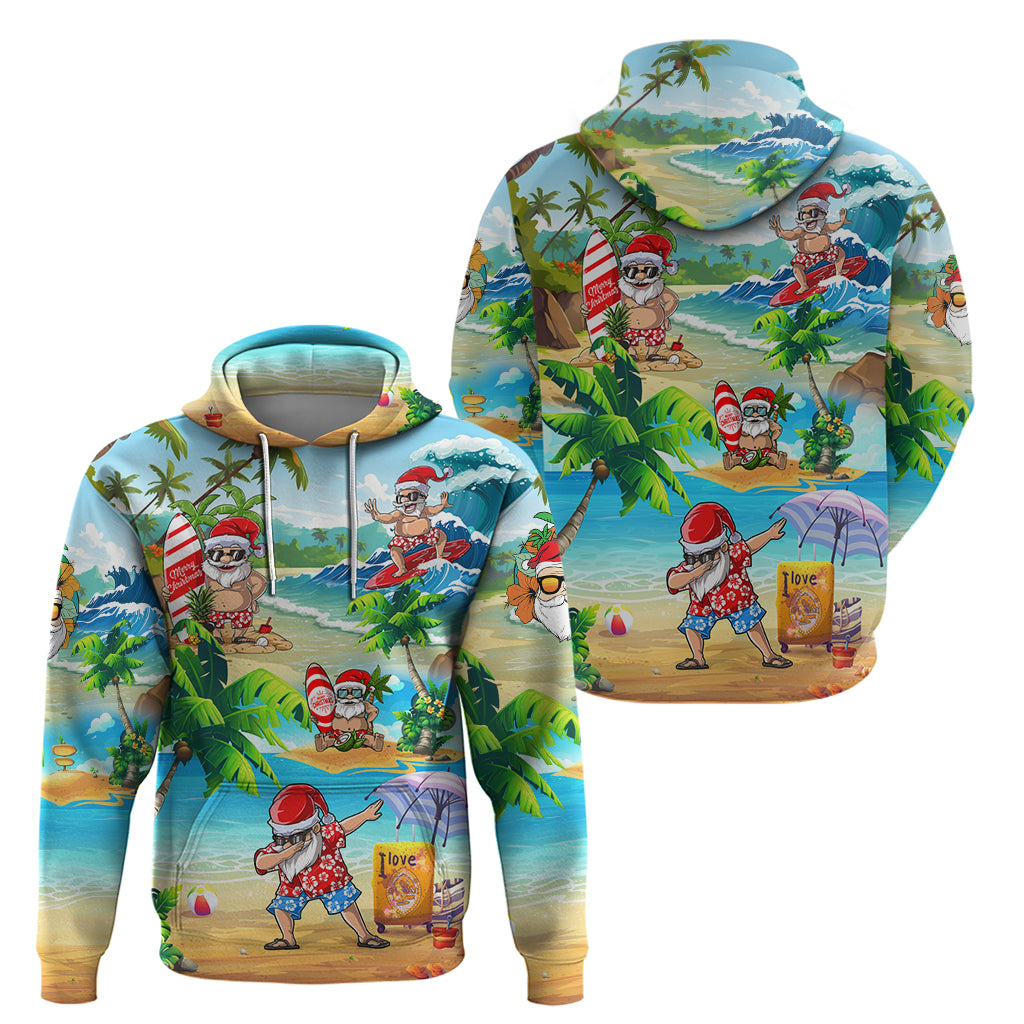 Guam Christmas Hoodie Santa Claus Beach and Wave - Wonder Print Shop