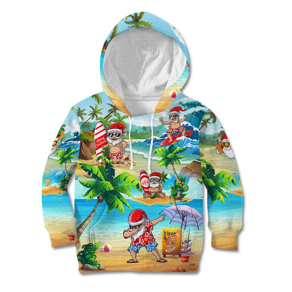 Guam Christmas Kid Hoodie Santa Claus Beach and Wave - Wonder Print Shop
