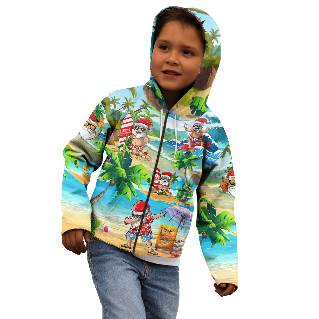 Guam Christmas Kid Hoodie Santa Claus Beach and Wave - Wonder Print Shop
