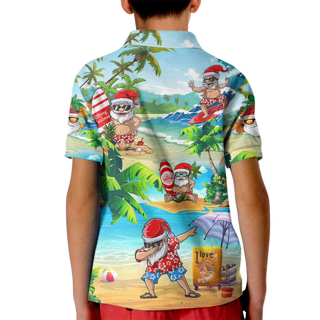 Guam Christmas Kid Polo Shirt Santa Claus Beach and Wave - Wonder Print Shop