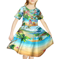 Guam Christmas Kid Short Sleeve Dress Santa Claus Beach and Wave - Wonder Print Shop