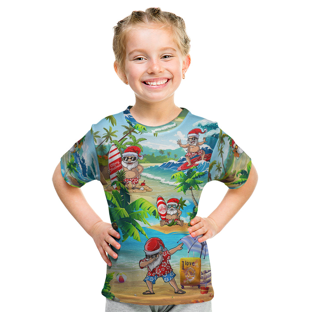 Guam Christmas Kid T Shirt Santa Claus Beach and Wave - Wonder Print Shop