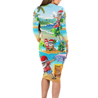 Guam Christmas Long Sleeve Bodycon Dress Santa Claus Beach and Wave - Wonder Print Shop