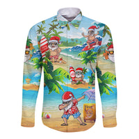 Guam Christmas Long Sleeve Button Shirt Santa Claus Beach and Wave - Wonder Print Shop