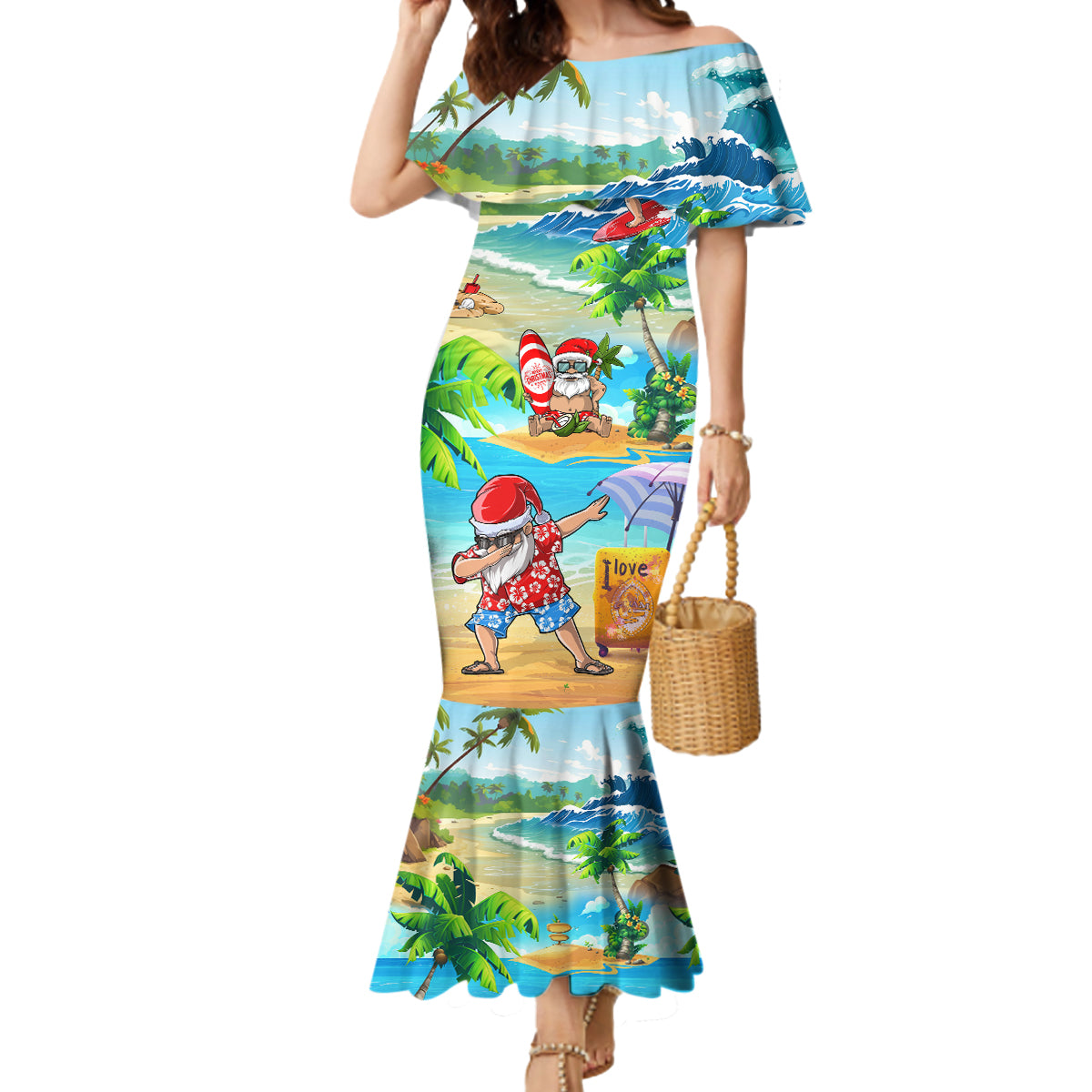 Guam Christmas Mermaid Dress Santa Claus Beach and Wave - Wonder Print Shop