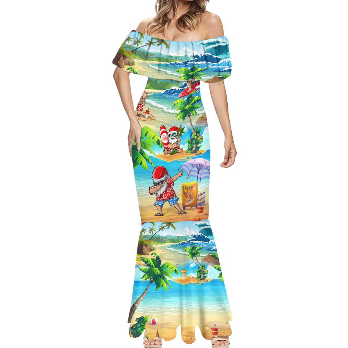 Guam Christmas Mermaid Dress Santa Claus Beach and Wave - Wonder Print Shop