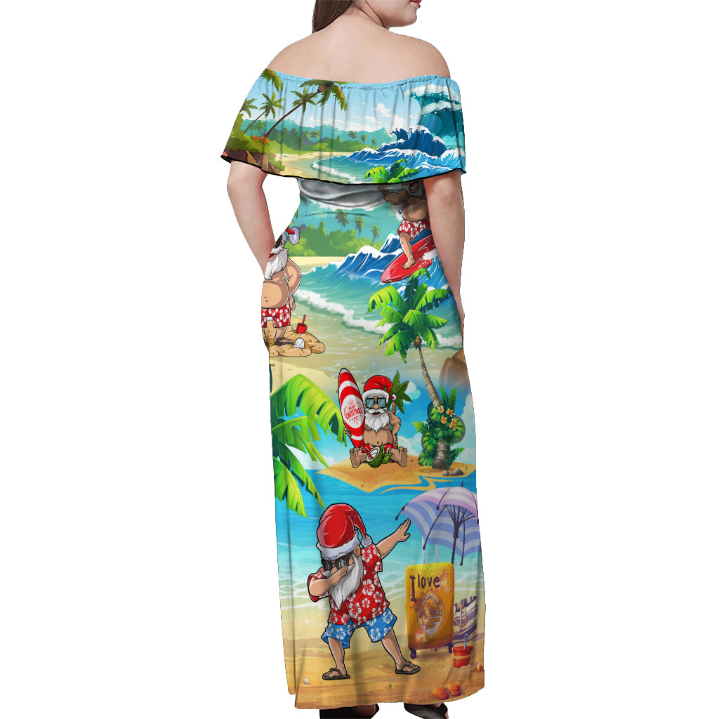 Guam Christmas Off Shoulder Maxi Dress Santa Claus Beach and Wave - Wonder Print Shop