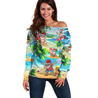 Guam Christmas Off Shoulder Sweater Santa Claus Beach and Wave - Wonder Print Shop