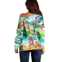 Guam Christmas Off Shoulder Sweater Santa Claus Beach and Wave - Wonder Print Shop