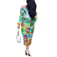 Guam Christmas Off The Shoulder Long Sleeve Dress Santa Claus Beach and Wave - Wonder Print Shop