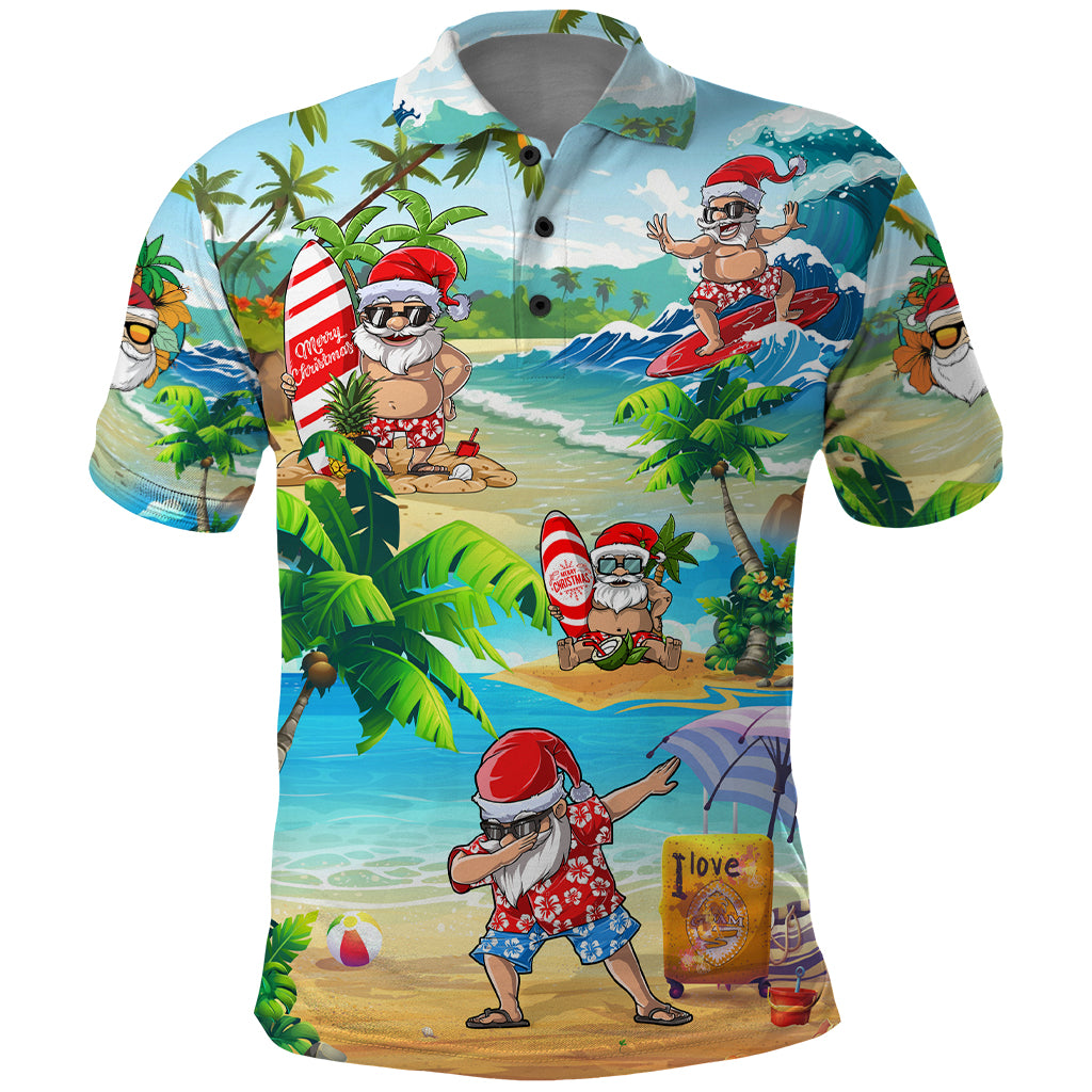Guam Christmas Polo Shirt Santa Claus Beach and Wave - Wonder Print Shop