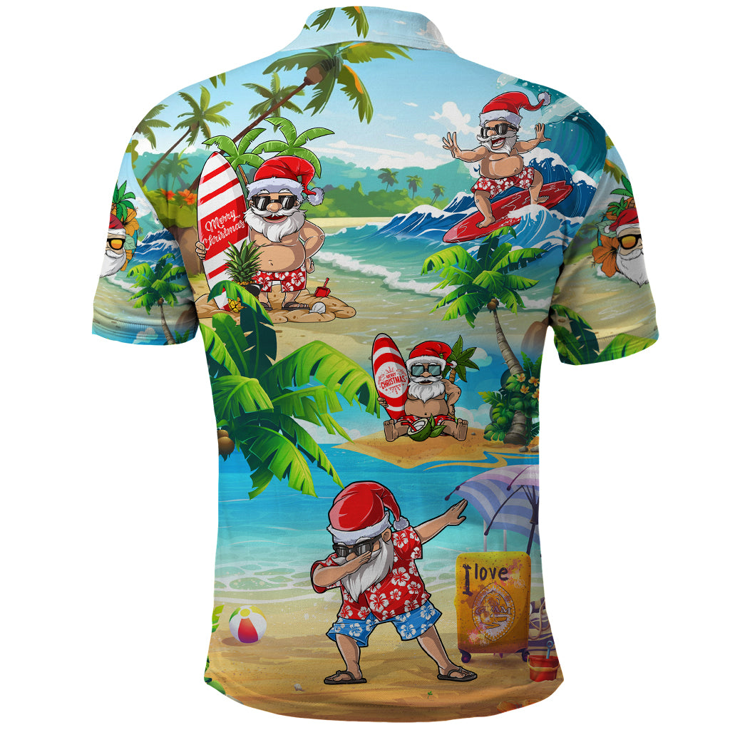 Guam Christmas Polo Shirt Santa Claus Beach and Wave - Wonder Print Shop