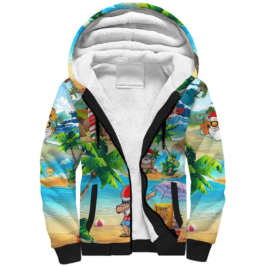 Guam Christmas Sherpa Hoodie Santa Claus Beach and Wave - Wonder Print Shop