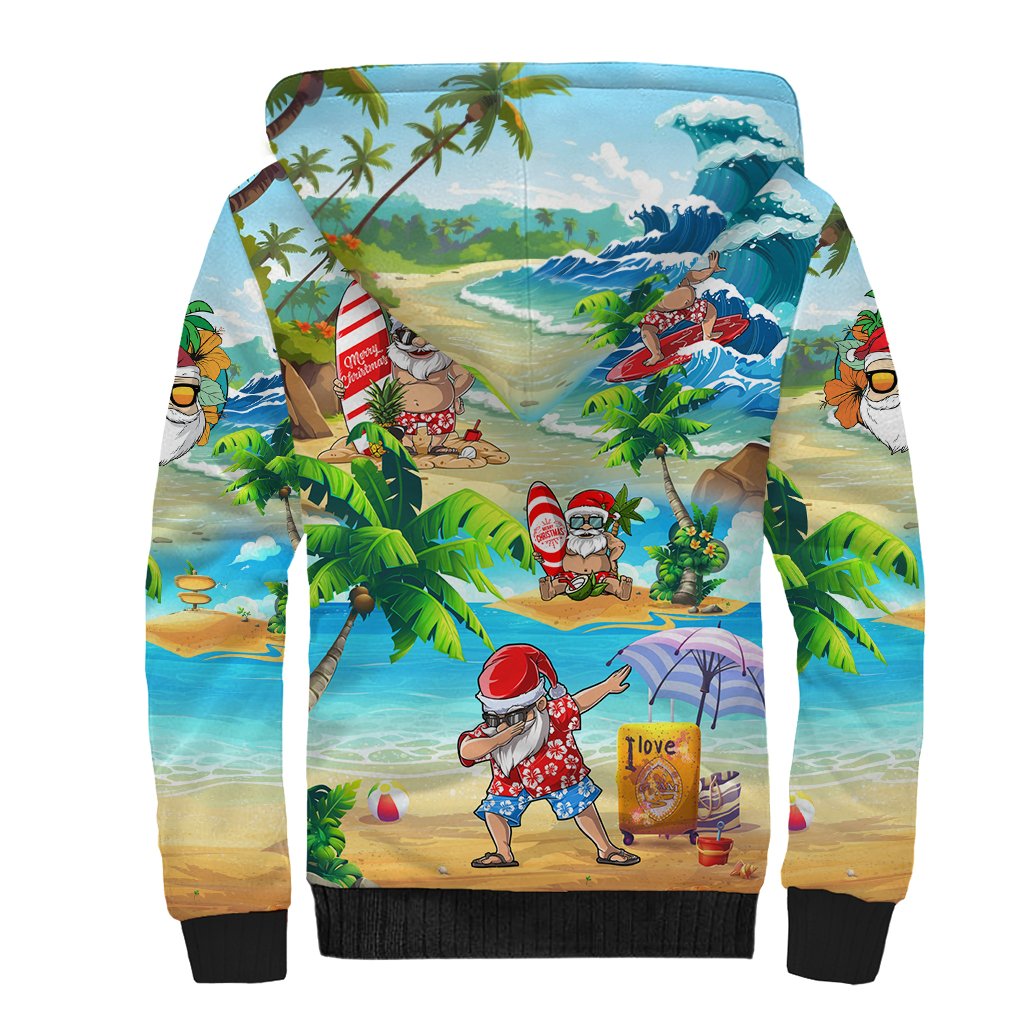 Guam Christmas Sherpa Hoodie Santa Claus Beach and Wave - Wonder Print Shop