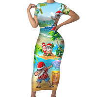 Guam Christmas Short Sleeve Bodycon Dress Santa Claus Beach and Wave - Wonder Print Shop