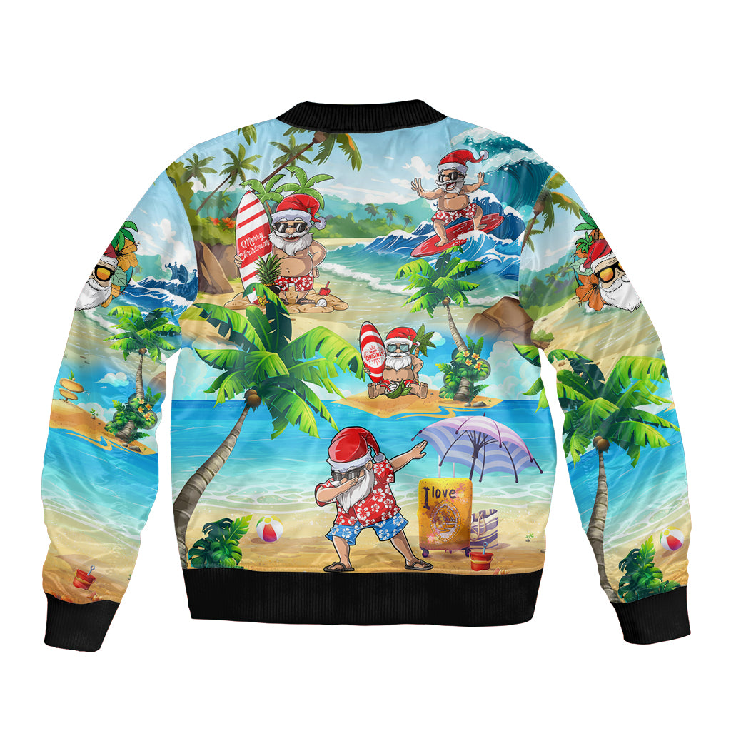 Guam Christmas Sleeve Zip Bomber Jacket Santa Claus Beach and Wave - Wonder Print Shop