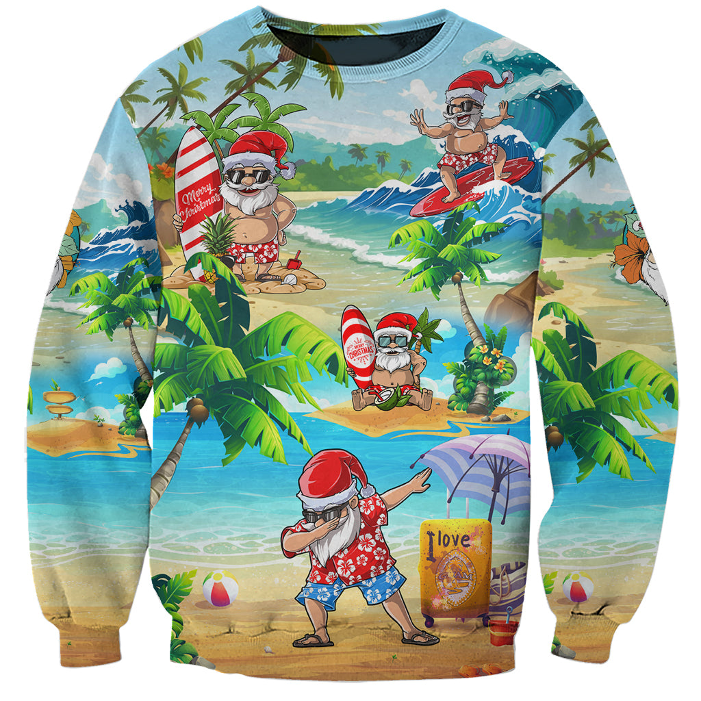 Guam Christmas Sweatshirt Santa Claus Beach and Wave - Wonder Print Shop