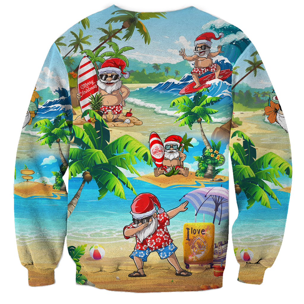 Guam Christmas Sweatshirt Santa Claus Beach and Wave - Wonder Print Shop