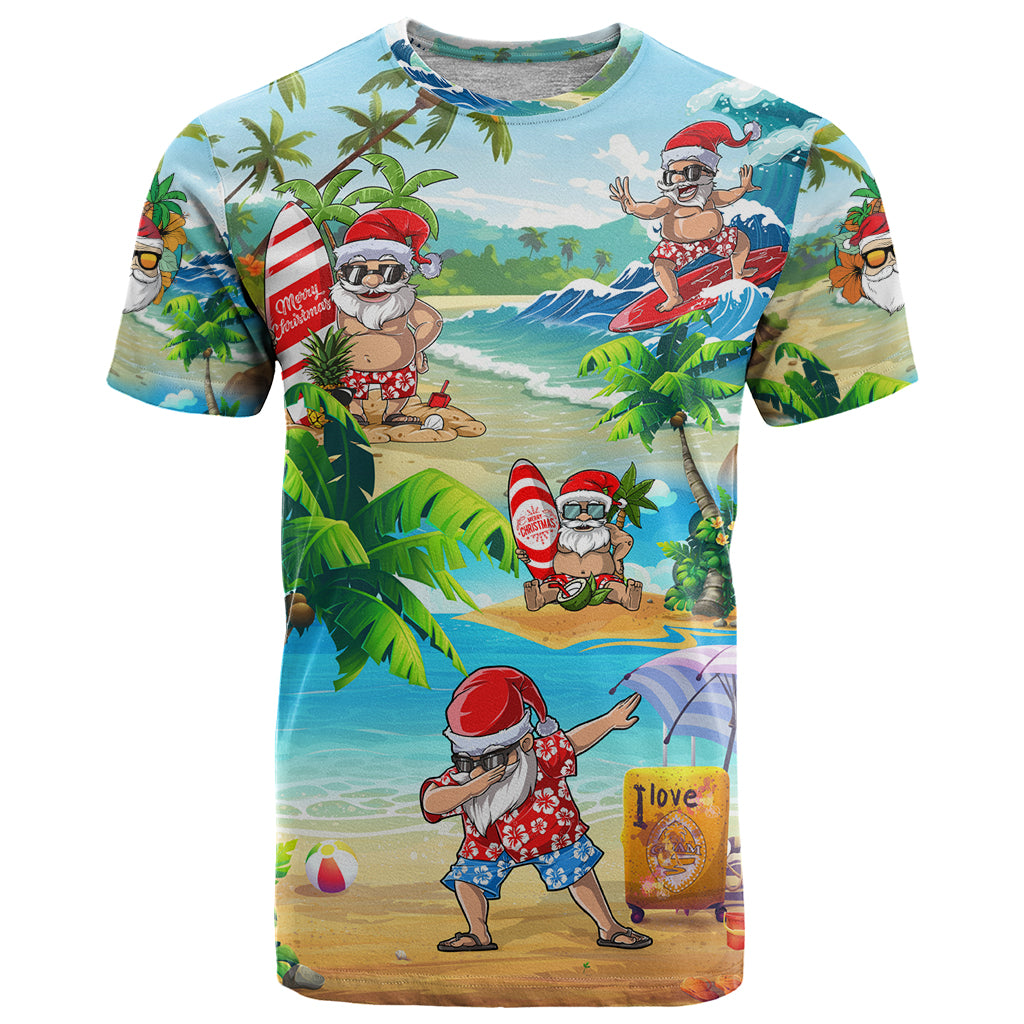 Guam Christmas T Shirt Santa Claus Beach and Wave - Wonder Print Shop