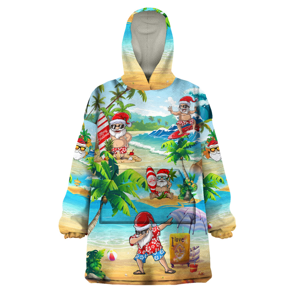 Guam Christmas Wearable Blanket Hoodie Santa Claus Beach and Wave - Wonder Print Shop