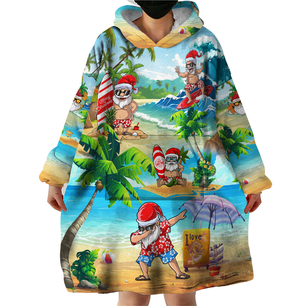 Guam Christmas Wearable Blanket Hoodie Santa Claus Beach and Wave - Wonder Print Shop