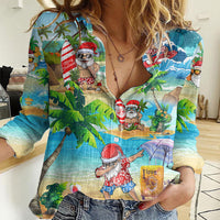 Guam Christmas Women Casual Shirt Santa Claus Beach and Wave - Wonder Print Shop