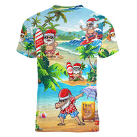 Guam Christmas Women V Neck T Shirt Santa Claus Beach and Wave - Wonder Print Shop