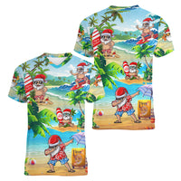 Guam Christmas Women V Neck T Shirt Santa Claus Beach and Wave - Wonder Print Shop