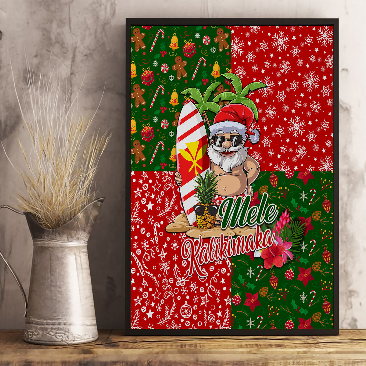 Hawaii Christmas Canvas Wall Art Mele Kalikimaka Kanaka Maoli - Wonder Print Shop
