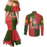 Hawaii Christmas Couples Matching Mermaid Dress and Long Sleeve Button Shirts Mele Kalikimaka Kanaka Maoli DT02