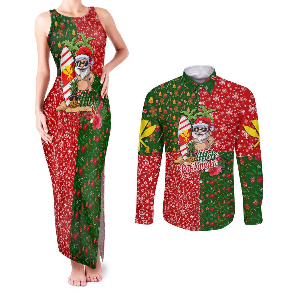Hawaii Christmas Couples Matching Tank Maxi Dress and Long Sleeve Button Shirts Mele Kalikimaka Kanaka Maoli - Wonder Print Shop
