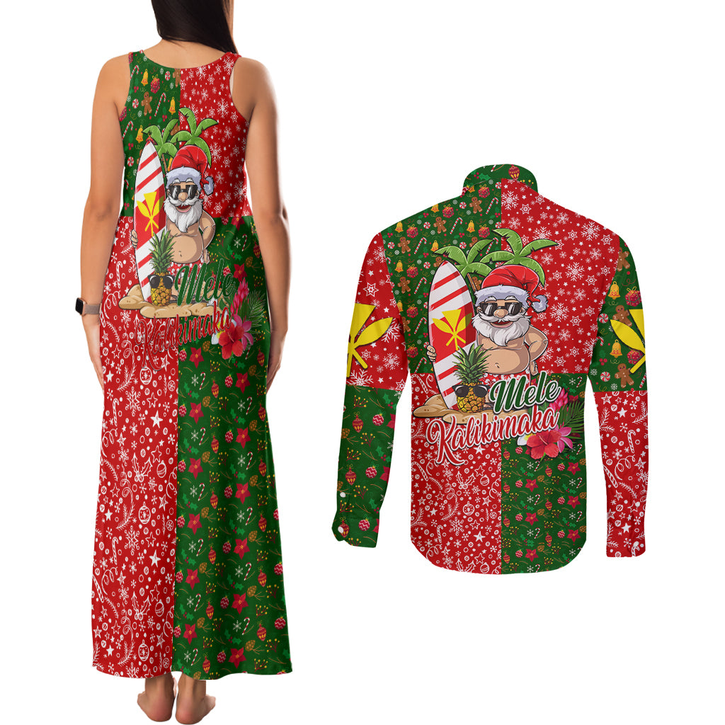 Hawaii Christmas Couples Matching Tank Maxi Dress and Long Sleeve Button Shirts Mele Kalikimaka Kanaka Maoli - Wonder Print Shop