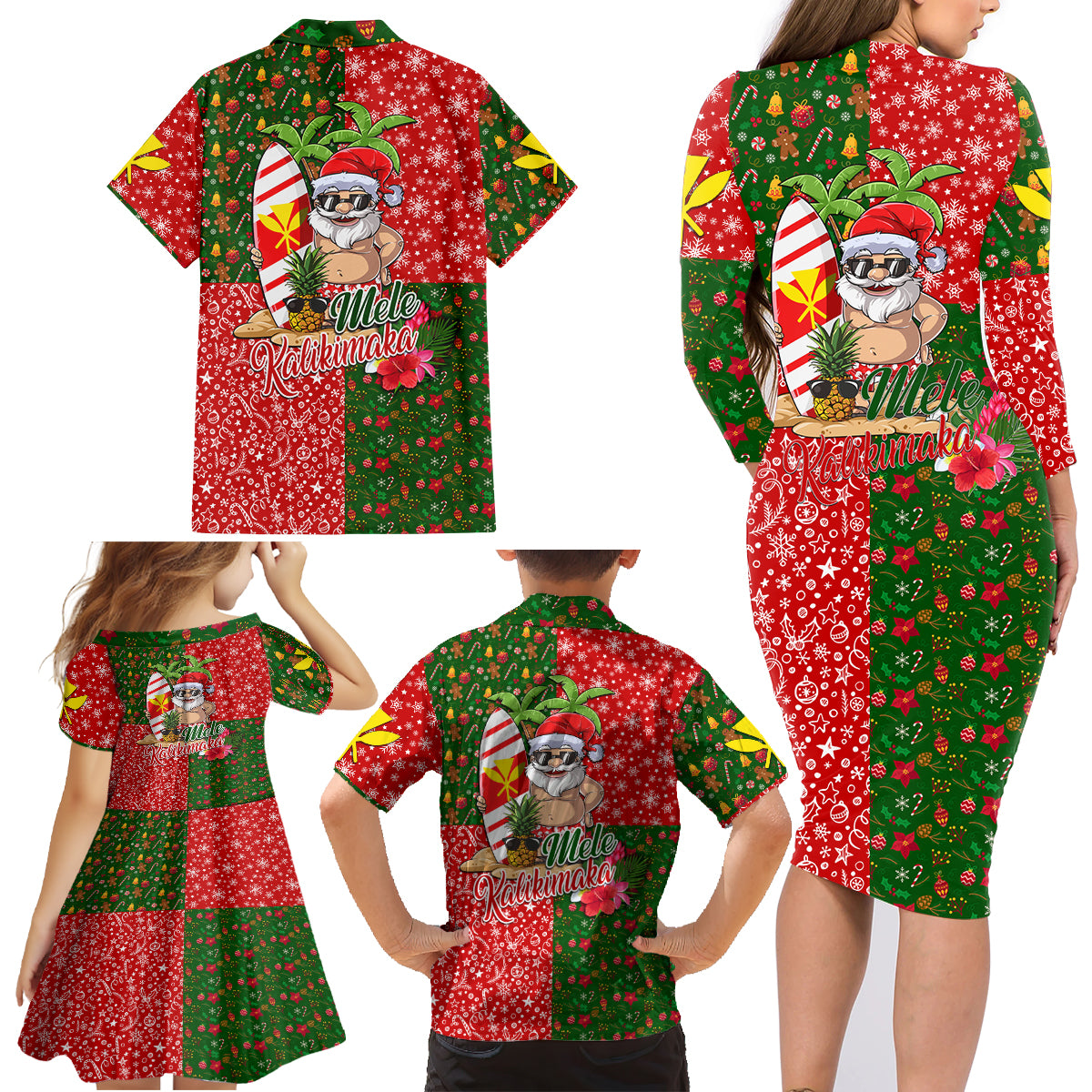 Hawaii Christmas Family Matching Long Sleeve Bodycon Dress and Hawaiian Shirt Mele Kalikimaka Kanaka Maoli - Wonder Print Shop