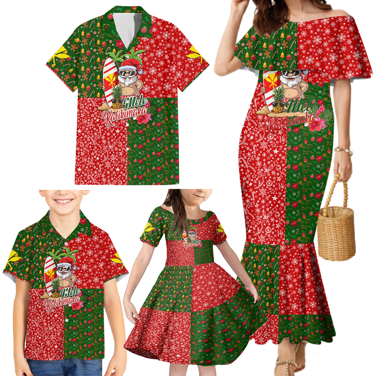 Hawaii Christmas Family Matching Mermaid Dress and Hawaiian Shirt Mele Kalikimaka Kanaka Maoli - Wonder Print Shop