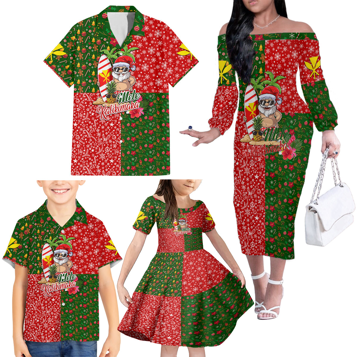 Hawaii Christmas Family Matching Off Shoulder Long Sleeve Dress and Hawaiian Shirt Mele Kalikimaka Kanaka Maoli - Wonder Print Shop