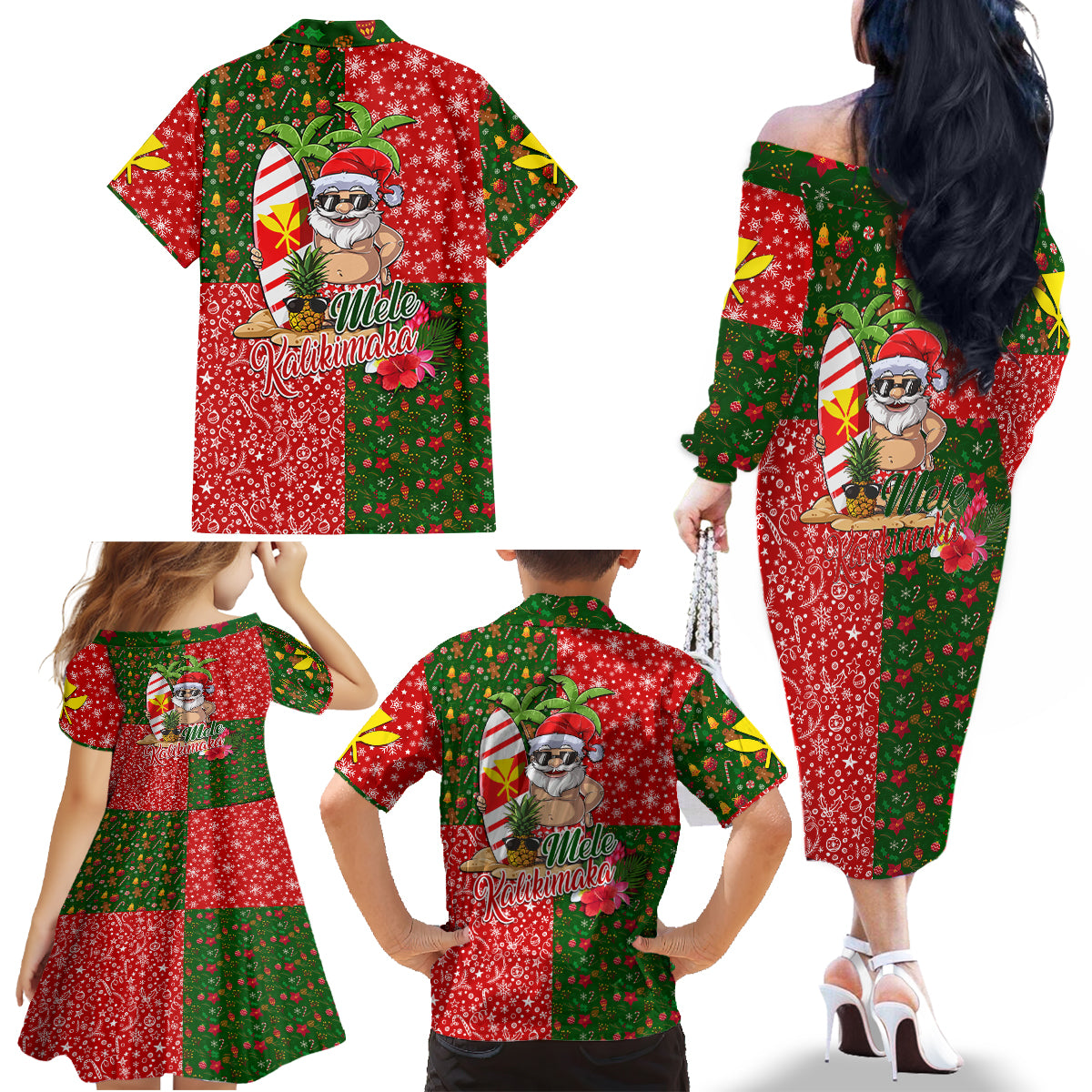 Hawaii Christmas Family Matching Off Shoulder Long Sleeve Dress and Hawaiian Shirt Mele Kalikimaka Kanaka Maoli - Wonder Print Shop