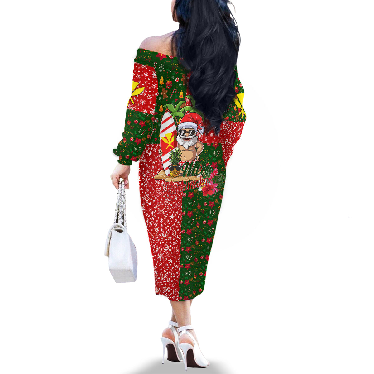 Hawaii Christmas Family Matching Off Shoulder Long Sleeve Dress and Hawaiian Shirt Mele Kalikimaka Kanaka Maoli - Wonder Print Shop