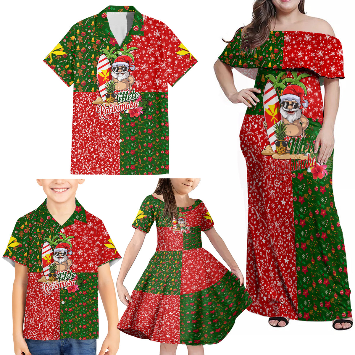 Hawaii Christmas Family Matching Off Shoulder Maxi Dress and Hawaiian Shirt Mele Kalikimaka Kanaka Maoli - Wonder Print Shop