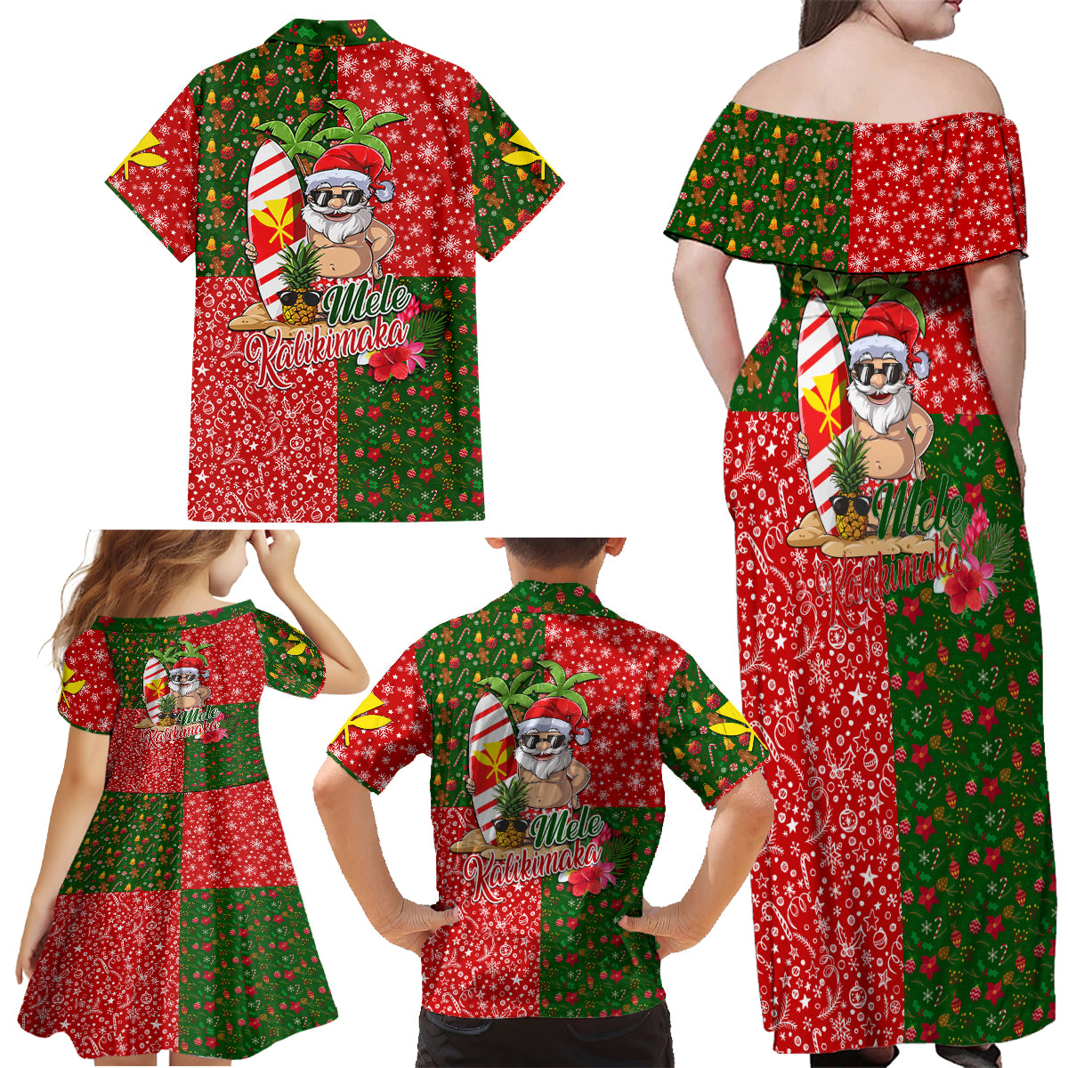 Hawaii Christmas Family Matching Off Shoulder Maxi Dress and Hawaiian Shirt Mele Kalikimaka Kanaka Maoli - Wonder Print Shop