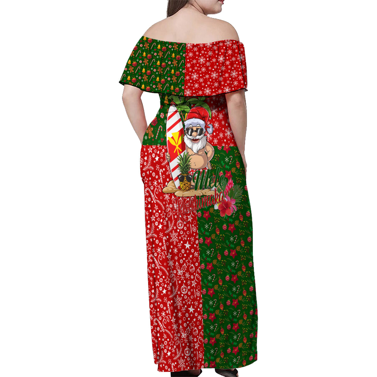 Hawaii Christmas Family Matching Off Shoulder Maxi Dress and Hawaiian Shirt Mele Kalikimaka Kanaka Maoli - Wonder Print Shop