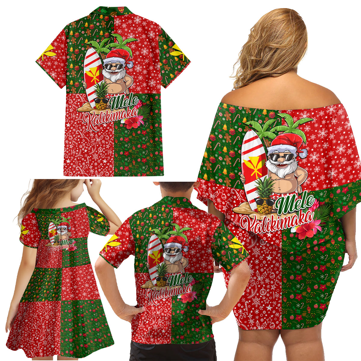 Hawaii Christmas Family Matching Off Shoulder Short Dress and Hawaiian Shirt Mele Kalikimaka Kanaka Maoli - Wonder Print Shop